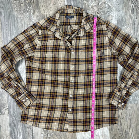 Eddie Bauer Mens Bristol Flannel Shirt Medium Brown Long Sleeve Plaid - Picture 5 of 7